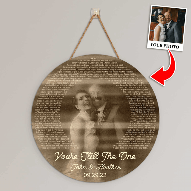 Custom Photo Name Date, Vintage Style, Round Wood Sign