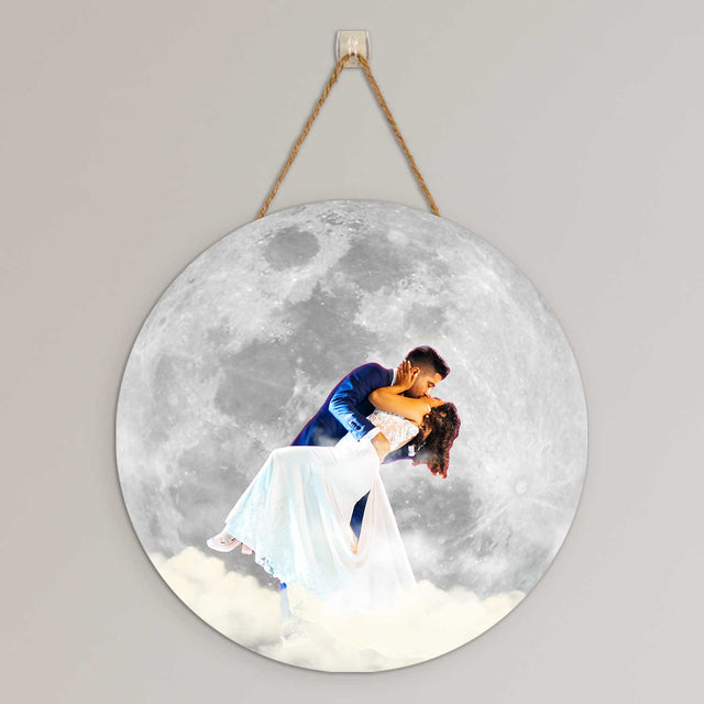 Custom Wedding Photo, Silver or Gold, Round Wood Sign
