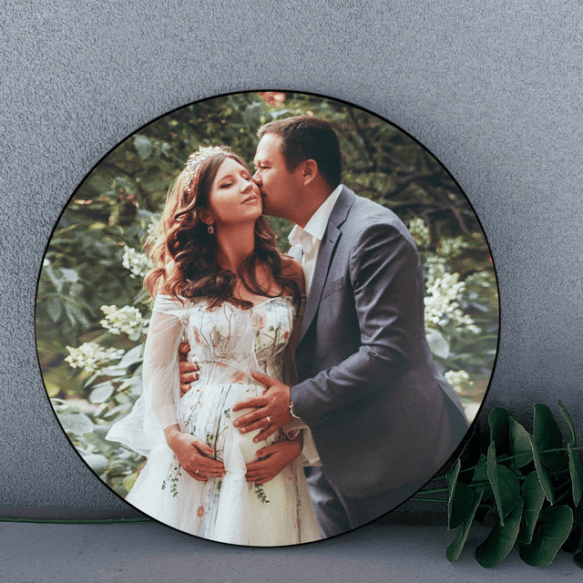 Custom Wedding Photo, 1 Photo Uploaded, Round Wood Sign