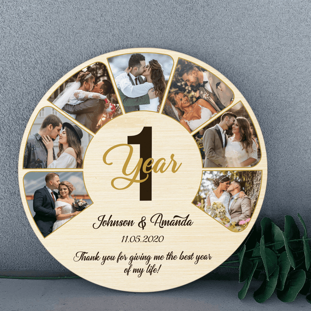Custom Light Yellow Round Sign, Upload Photo, Text & Year of Anniversary