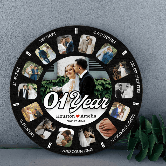 Customizable Photo And Text, Black Round Sign With Vinyl Record Style