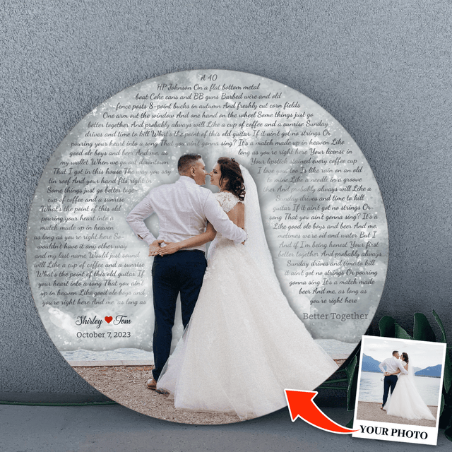 Custom Photo Name Date, Song Lyrics, Round Wood Sign
