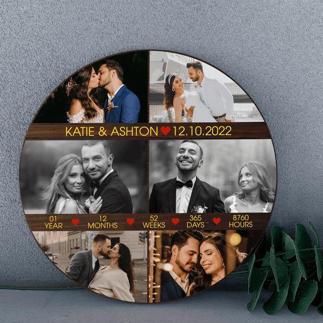 Custom Wedding Photo, 6 Photo Uploaded, Round Wood Sign