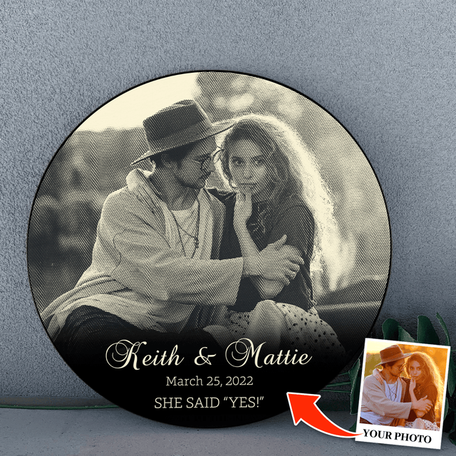 Custom Photo Name Date, B&W Style, Round Wood Sign