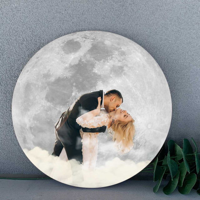 Custom Wedding Photo, Silver or Gold, Round Wood Sign