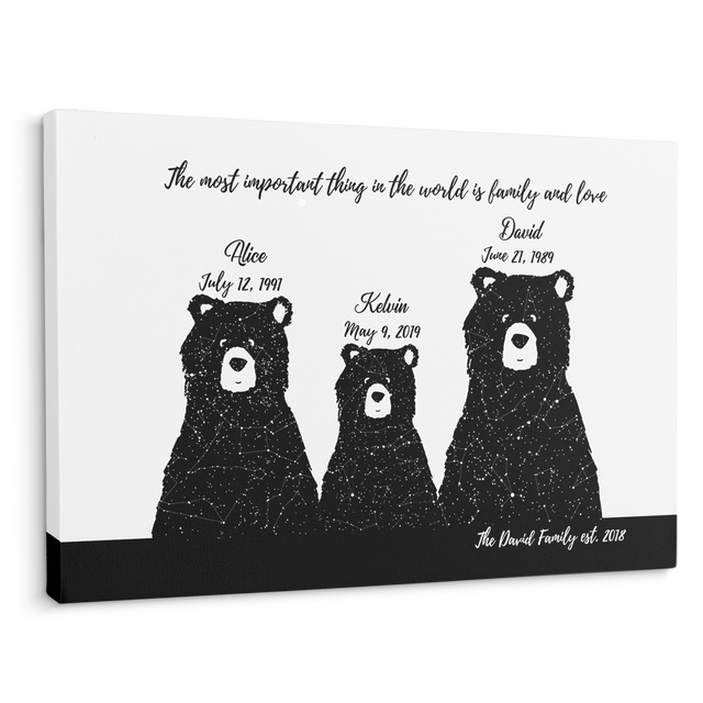 Custom Star Map Canvas Gift For Family - Family Bear 3 Persons