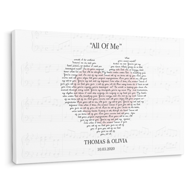 Custom Song Lyrics Heart Shape, Customizable Name, Date Canvas