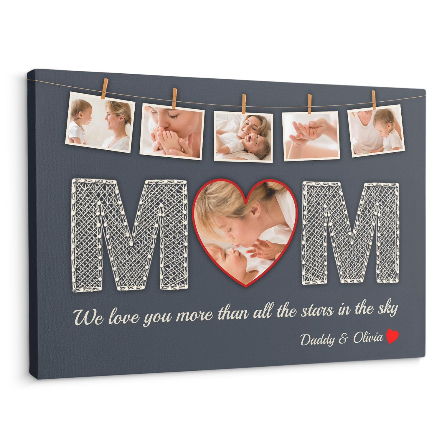 Mom Custom Upload Photo, Customizable Text Navy Background Canvas Wall Art