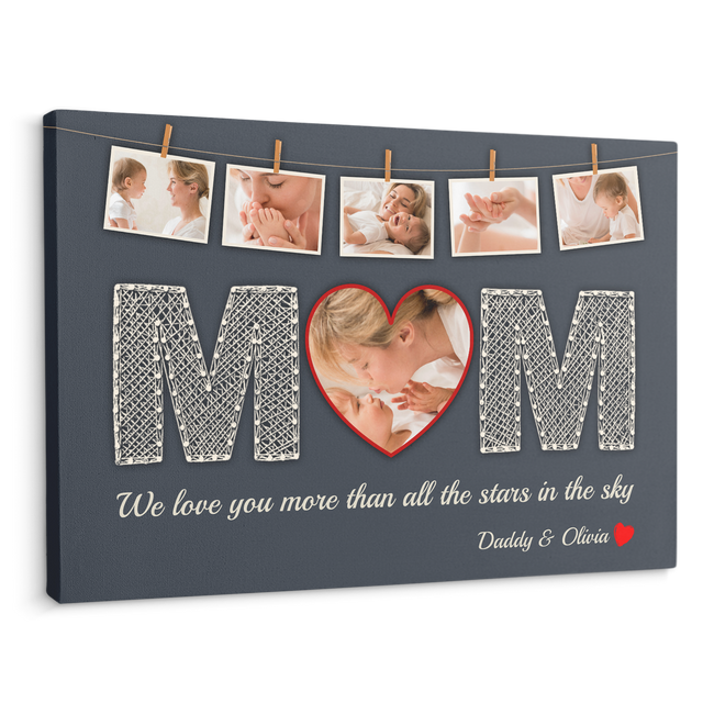 Mom Custom Upload Photo, Customizable Text Navy Background Canvas Wall Art