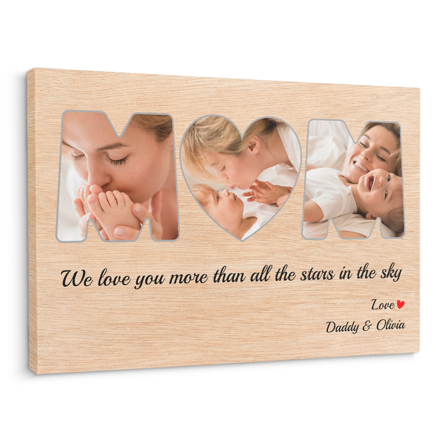 Mom, Custom Photo Collage, Heart Shape Canvas Wall Art