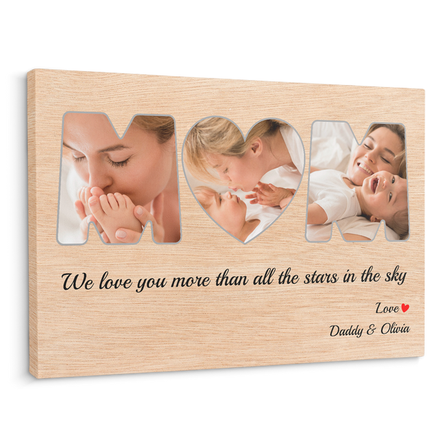 Mom, Custom Photo Collage, Heart Shape Canvas Wall Art
