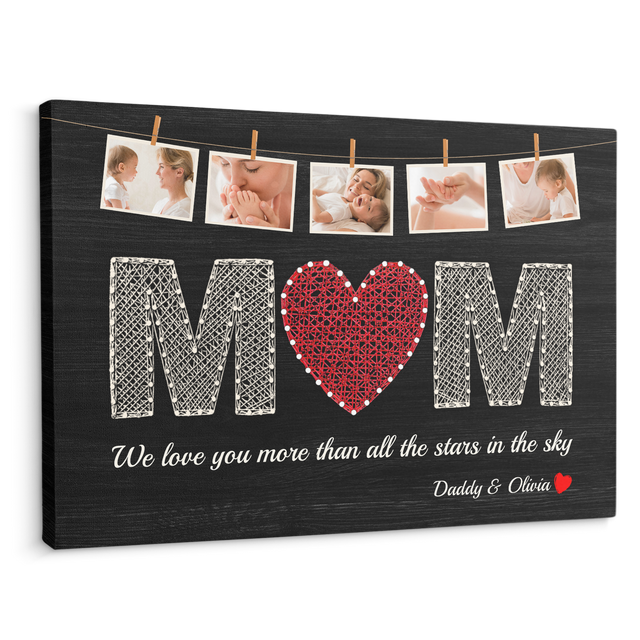 Mom Custom Photo Collage, 5 Pictures, Customizable Name And Text Black Background Canvas Wall Art