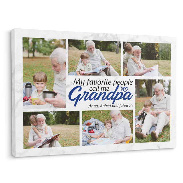 My Favorite People Call Me Grandpa, Custom Photo, Customizable Name Canvas Wall Art