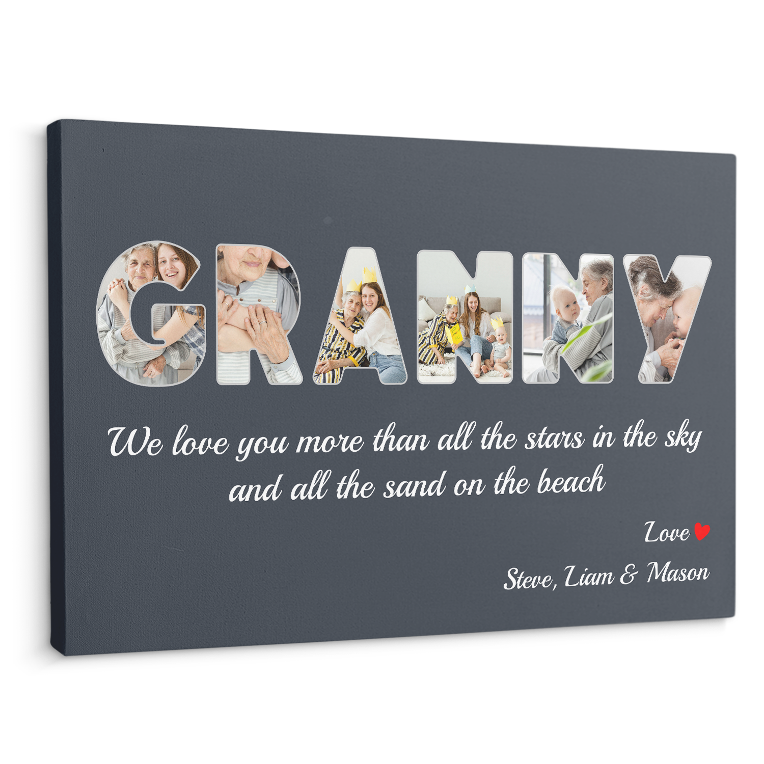 Granny Custom Photo - Customizable Name And Text Canvas Wall Art