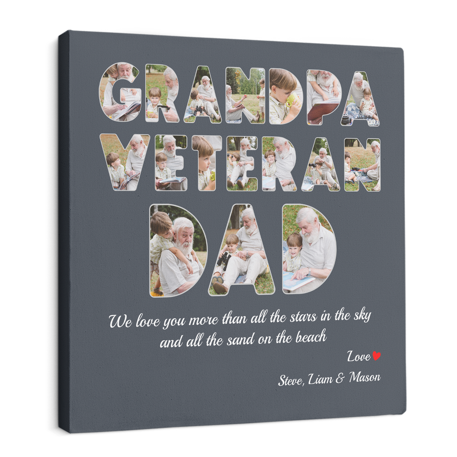 Veteran, Grandpa, Dad, Custom Photo, Customizable Name And Text Canvas Wall Art