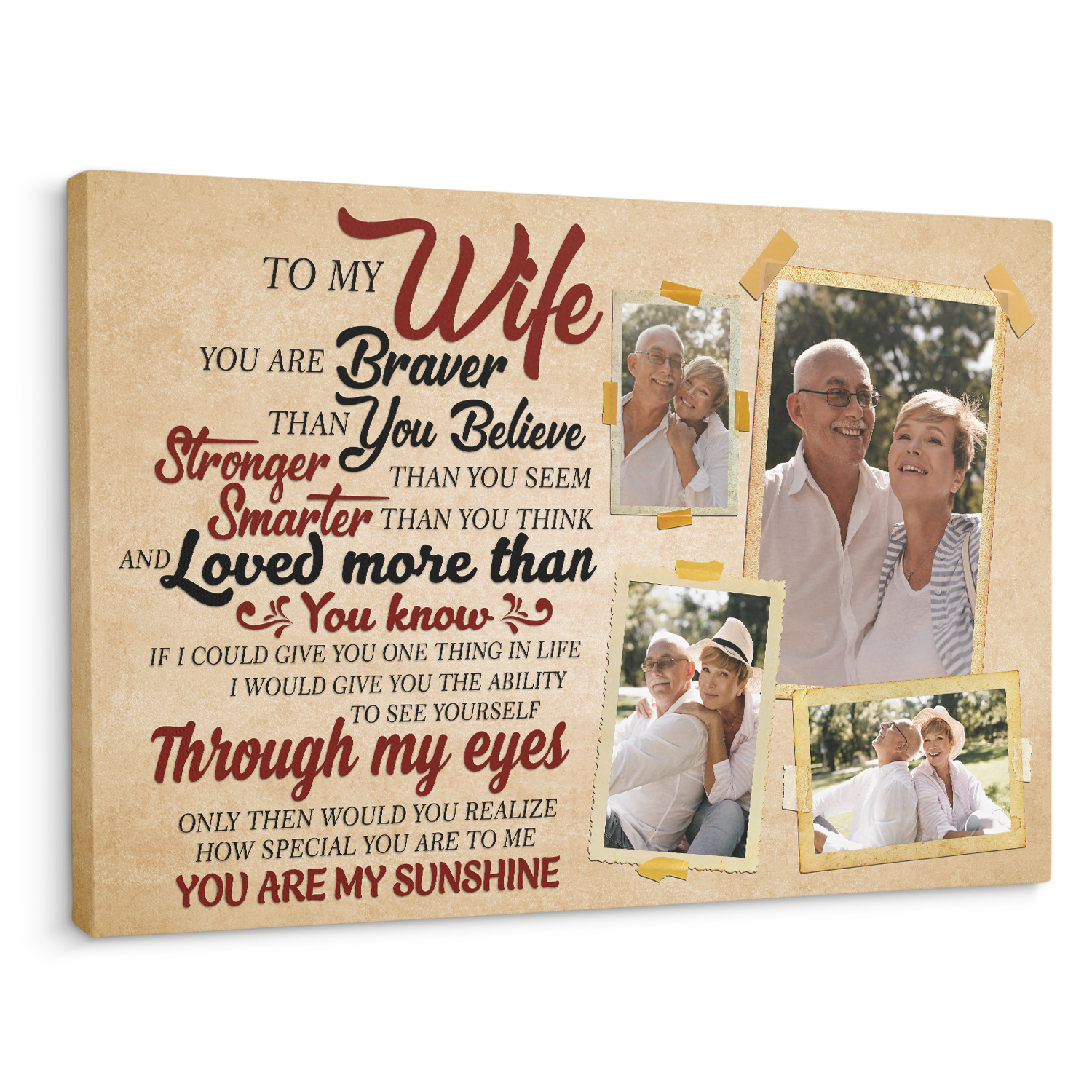 To My Wife, You Are My Sunshine, Custom Photo Canvas Wall Art