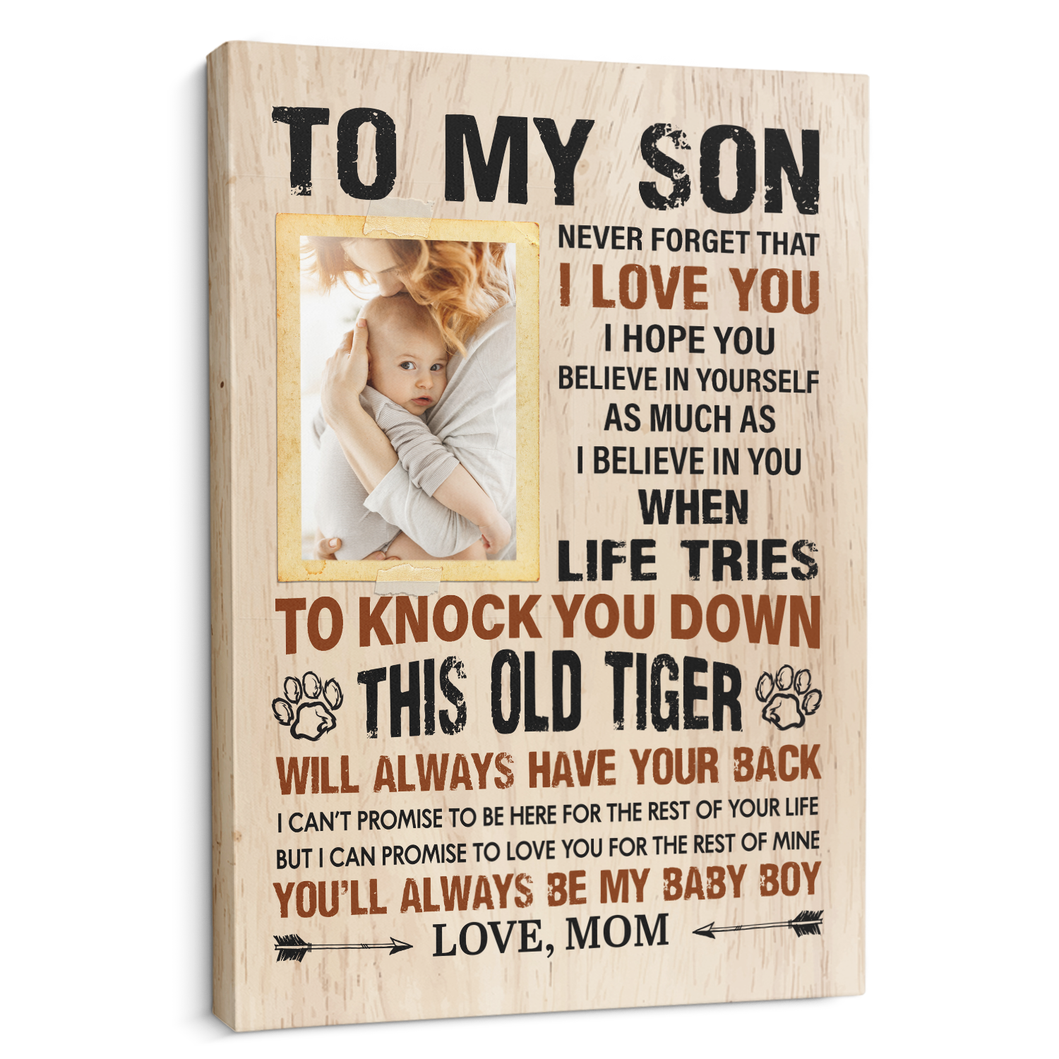 To My Son, You'll Always Be My Baby Boy, Custom Photo, Canvas Art Print