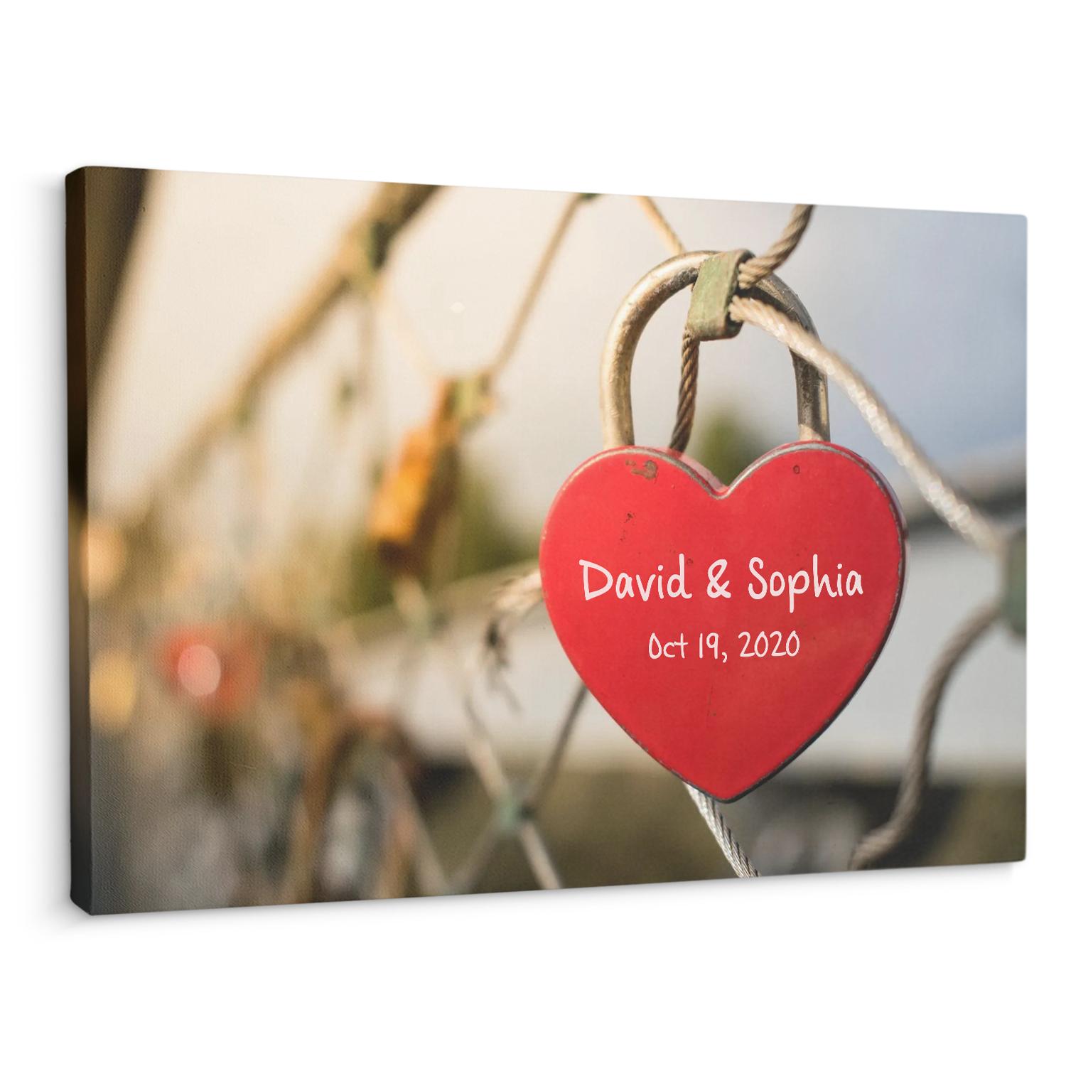 Custom Canvas Wall Art, Customizable Name And Date, Padlock Heart Shape
