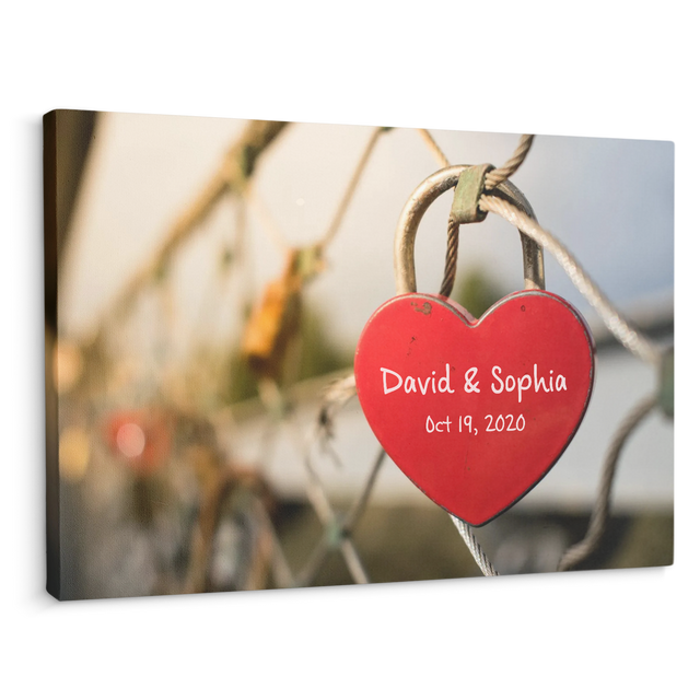Custom Canvas Wall Art, Customizable Name And Date, Padlock Heart Shape