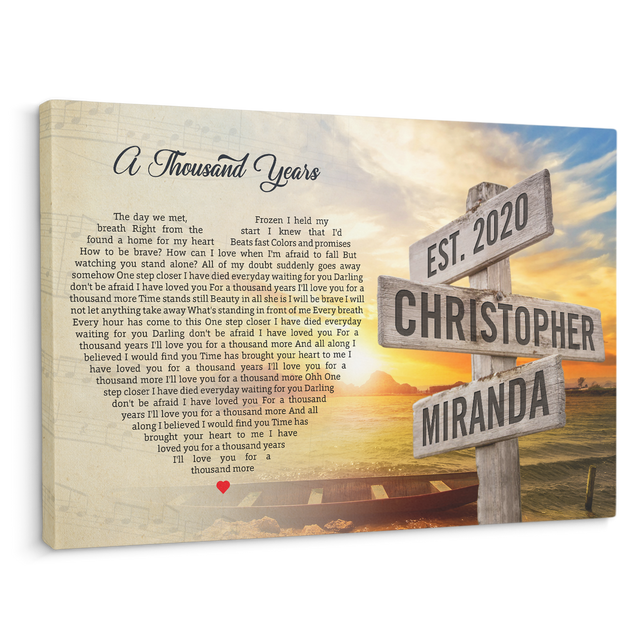 Custom Song Lyrics And Text, Street Sign, Sunset Background, Canvas Wall Art