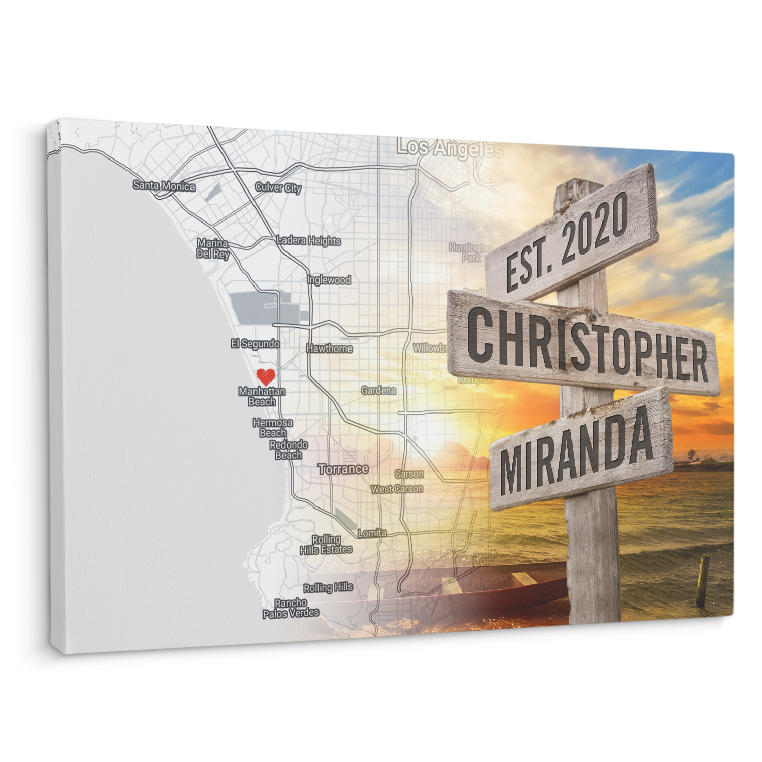 Custom Map Print By Location, Customizable Name And Date, Street Sign, Canvas Wall Art