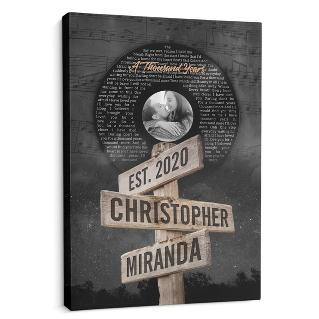 Custom Song Lyrics And Upload Photo, Vinyl Record Street Sign Style, Canvas Wall Art