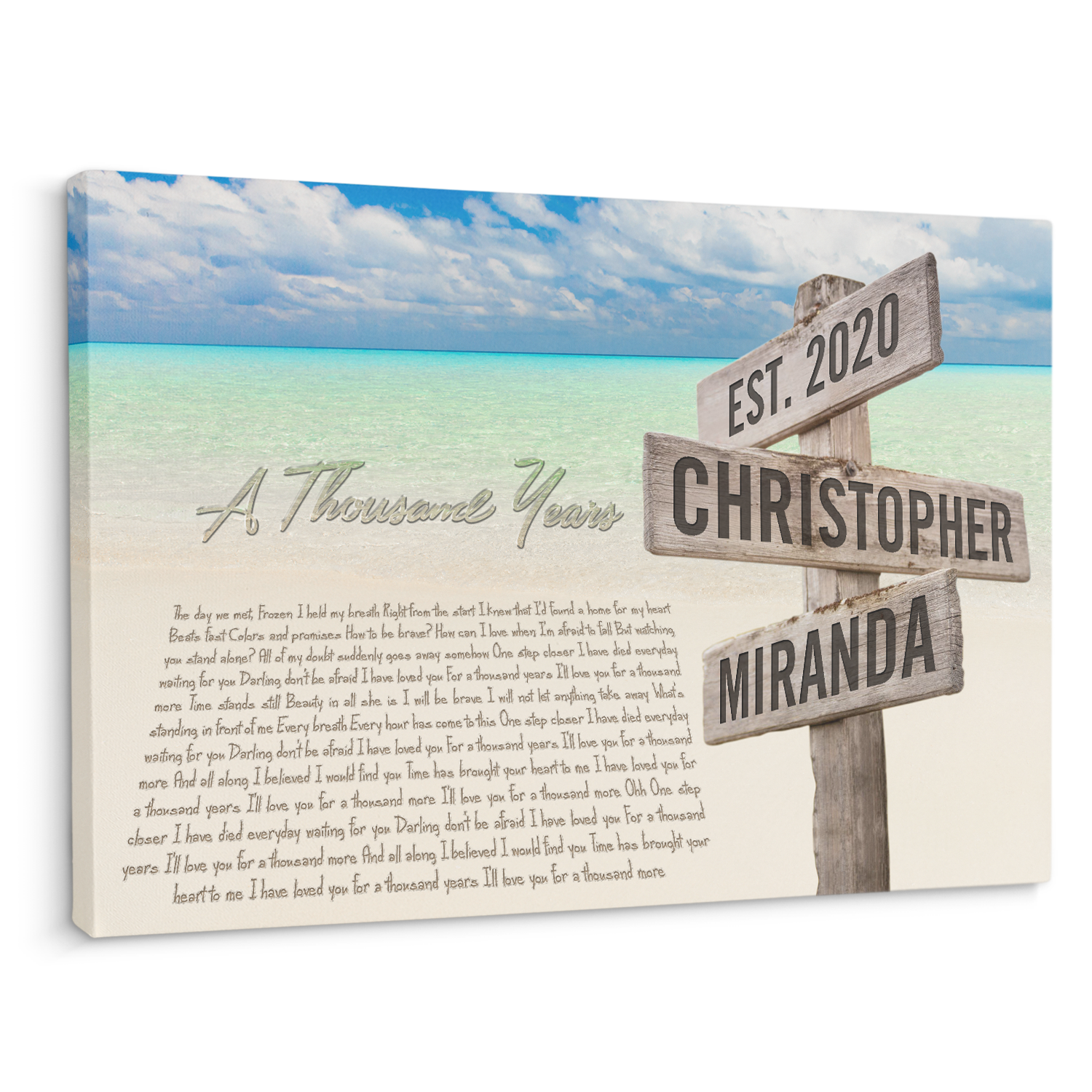 Custom Song Lyrics And Text, Street Sign, Beach Background, Canvas Wall Art
