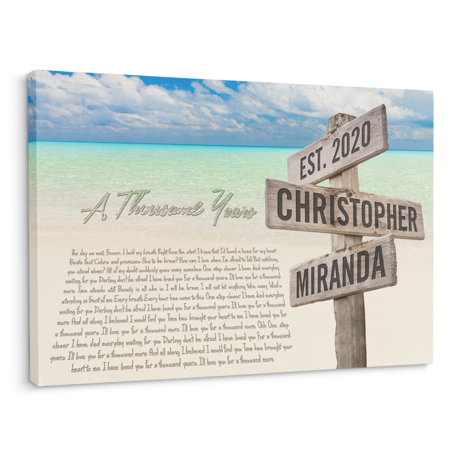 Custom Song Lyrics And Text, Street Sign, Beach Background, Canvas Wall Art