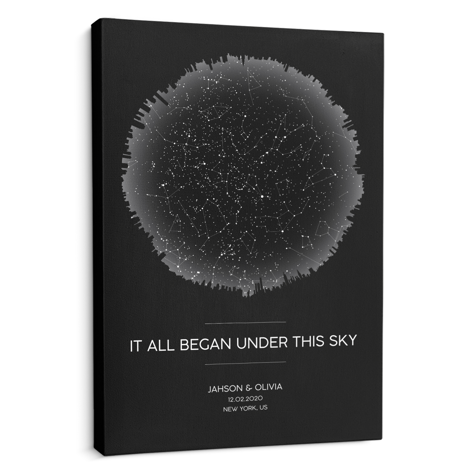 Custom Star Map, Customizable Night Sky And Text City Background Canvas