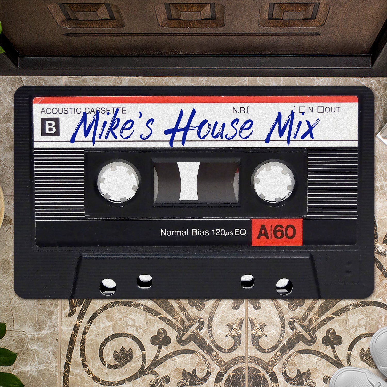 Custom Doormat, Personalized Text, Cassette Tape