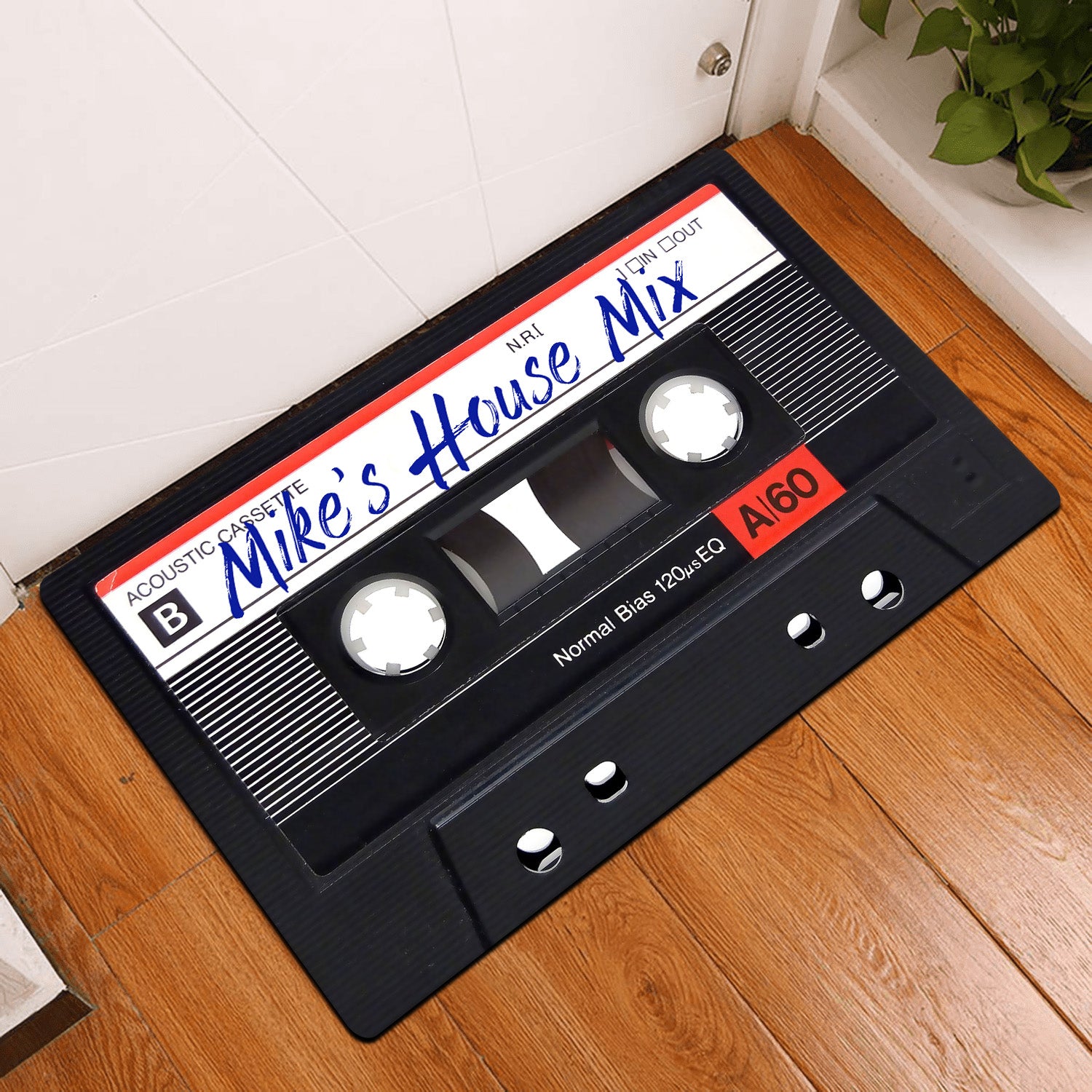 Custom Doormat, Personalized Text, Cassette Tape