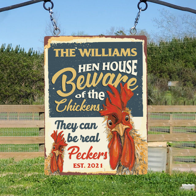 Hen House Beware Of The Chickens, Customizabled Farm Sign, Chicken Coop