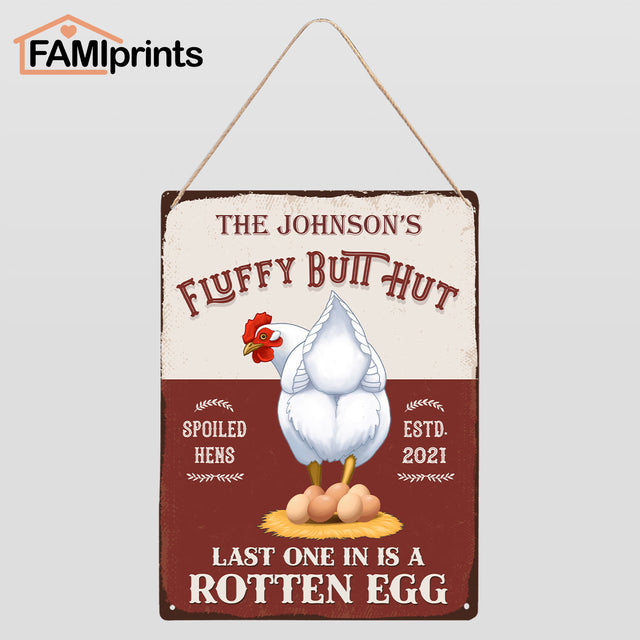 Chicken Coop Sign, Custom Farm Sign, Fluffy Butt Hut, Last One In Is A Rotten Egg