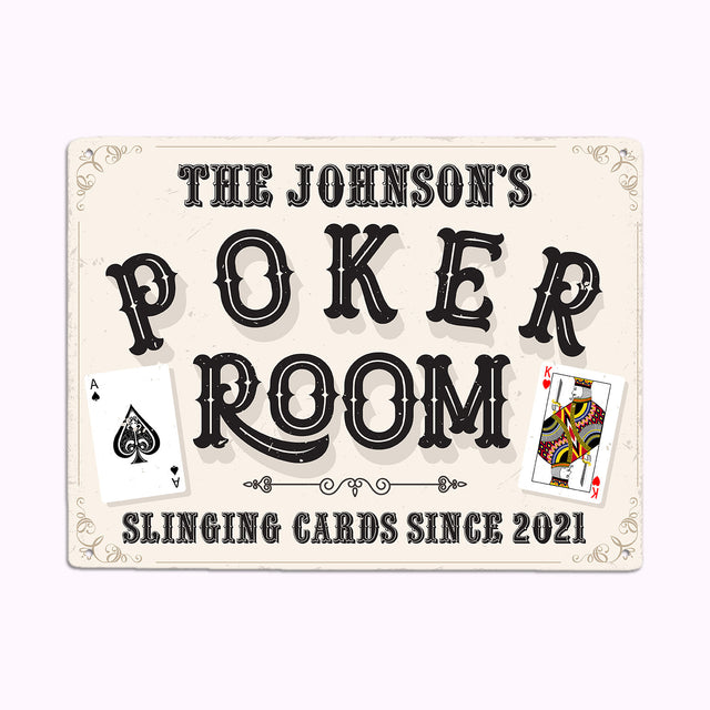 Poker Room, Slinging Cards, Custom Sign, Customizable Name