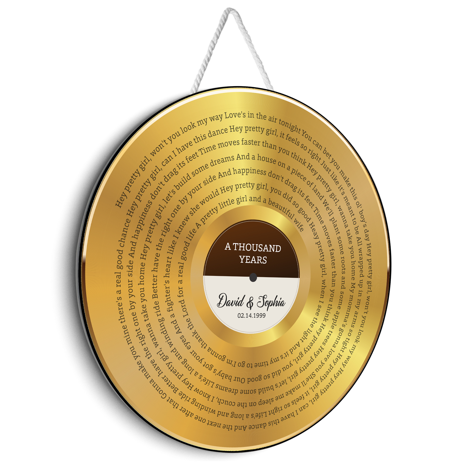 Custom Round Sign, Customizable Song Lyrics And Text, Vinyl Record, Gold Style