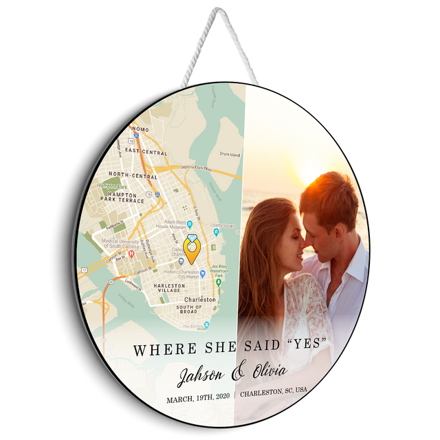 Custom Map Print And Photo, Customizable Text, Round Sign