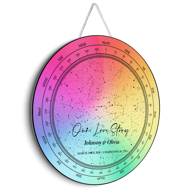 Customizable Night Sky And Custom Text, Rainbow Background, Round Sign
