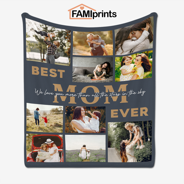 Best Mom Ever Custom Photo Collage, 10 Pictures, Customizable Text Blanket