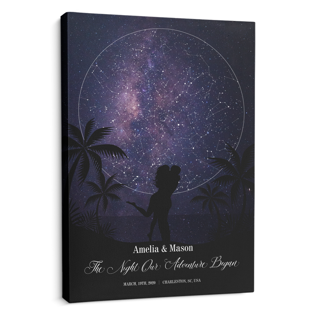 Custom Star Map, Customizable Night Sky And Text Galaxy Background Canvas