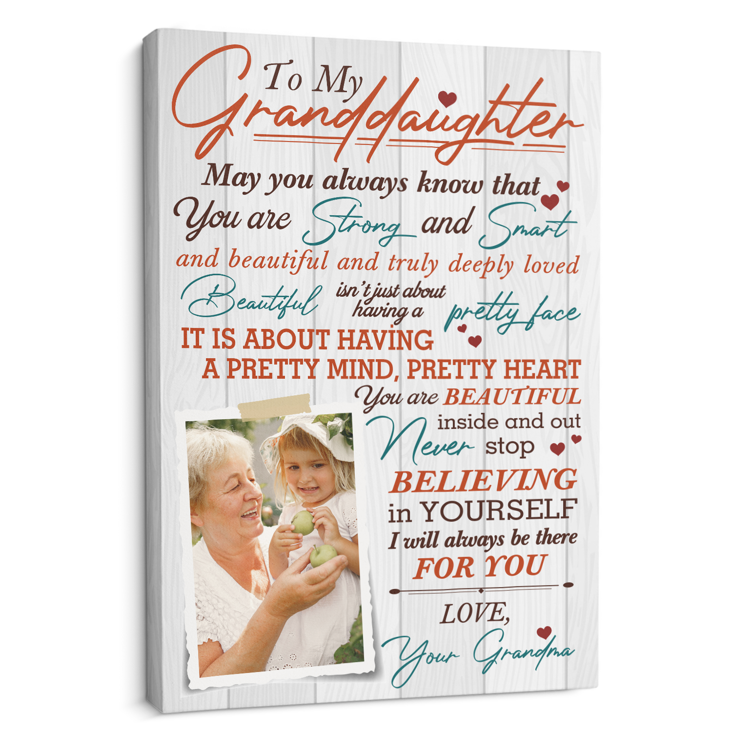 To My Granddaughter, Believing In Yourself I Will Always Be There For You, Custom Photo, Canvas Art Print