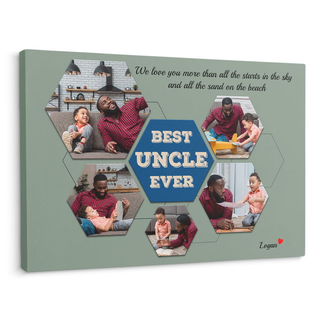 Best Uncle Ever Custom Photo - Customizable Vintage Green Background Canvas