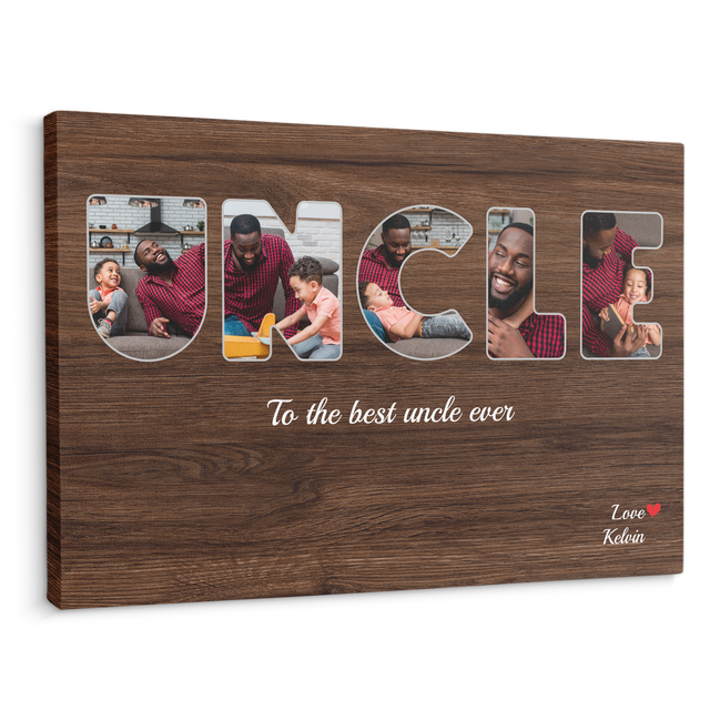Uncle Custom Photo - Customizable Dark Wood Background Canvas