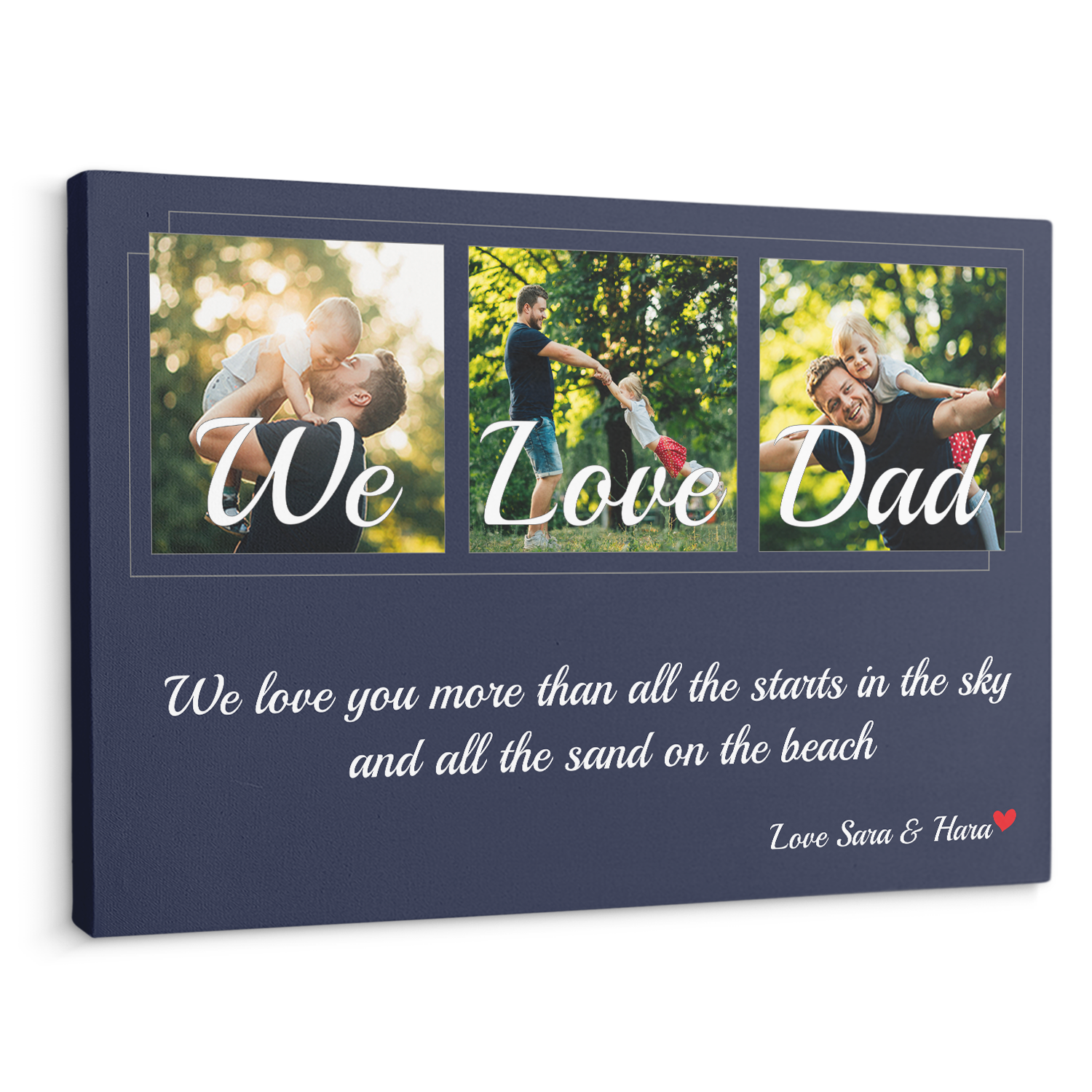 We Love Dad Custom Photo - Customizable Navy Background Canvas