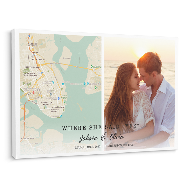 Custom Map Print, Customizable Text And Photo Canvas