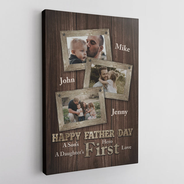 A Son's First Hero A Daughter's First Love, Custom Photo, Canvas Art Print