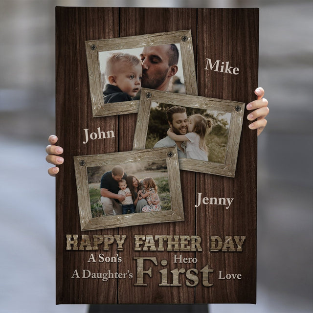 A Son's First Hero A Daughter's First Love, Custom Photo, Canvas Art Print