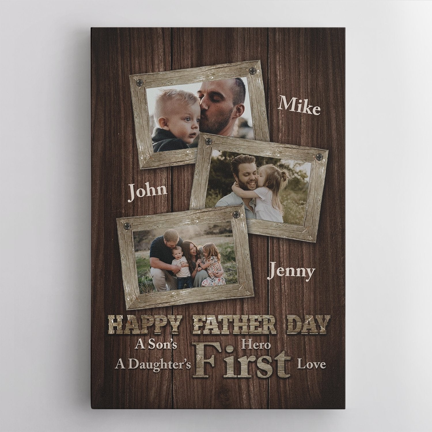 A Son's First Hero A Daughter's First Love, Custom Photo, Canvas Art Print
