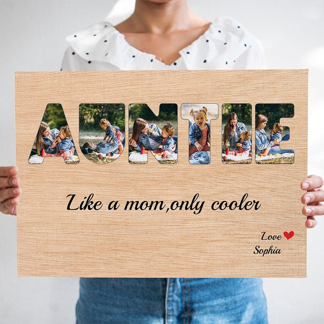 Auntie Custom Photo - Personalized Light Wood Background Canvas