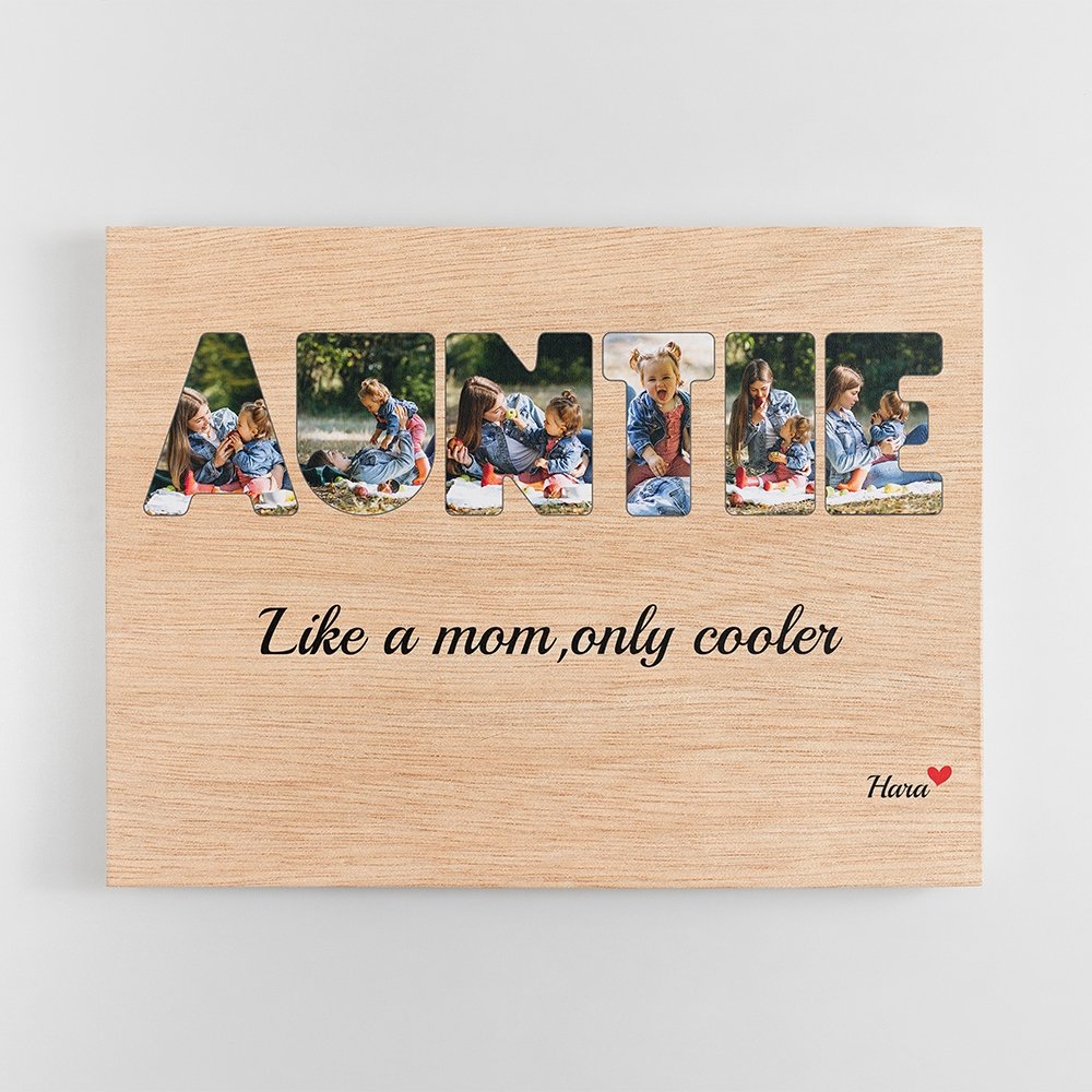 Auntie Custom Photo - Personalized Light Wood Background Canvas