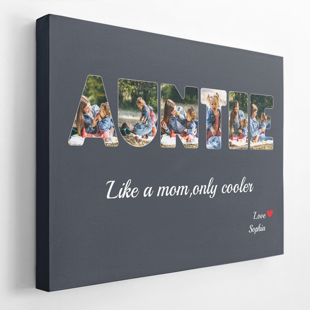 Auntie Custom Photo - Personalized Navy Vintage Background Canvas